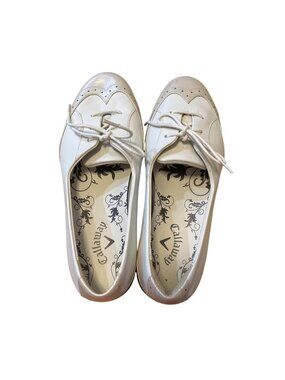 Callaway Womens White Golf Shoes Size 6 Lace-Up Leather Wingtip Sole Spikes